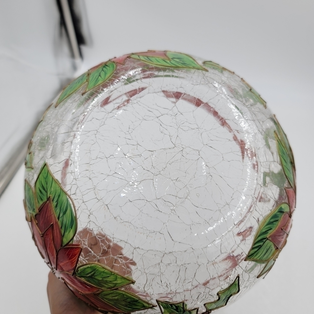 Celebration Pointsettia Mouthblown, Hand Painted, Cracked Glass 9" Salad Bowl - Picture 11 of 13